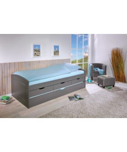 Letto singolo con 3 cassetti e letto estraibile in pino grigio, 90x200 cm